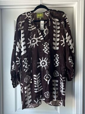 CELANDINE Anthropologie brown and white coverup